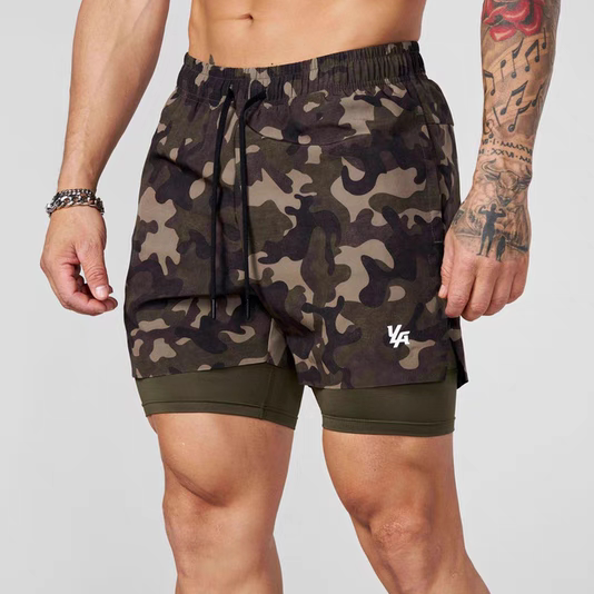 Youngla Men's Shorts Sports Fitness 2-in-1 Double-Layer Shorts Outdoor Jogging Training Elastic Sports Pants