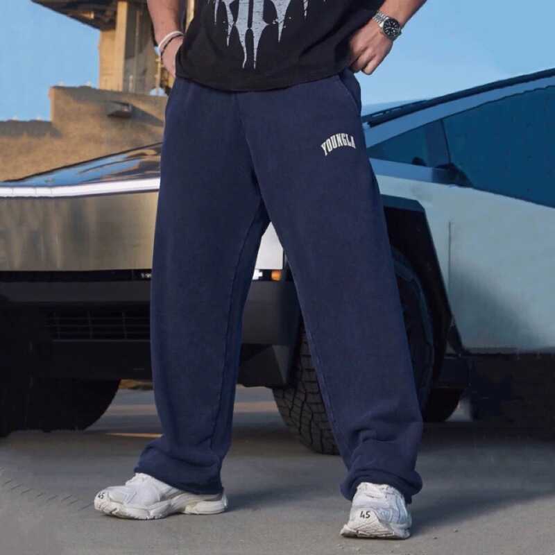 Youngla New Men's Sports Pants Loose Straight-Leg Trousers Joggers Gym Fitness Casual Pants