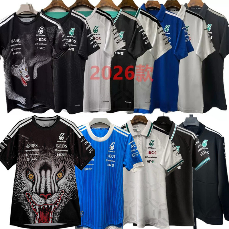 Mercedes-Benz Team 2026 New F1 Racing Suit Short-Sleeved T-Shirt Kimi Wolf Head Racing Suit Silverstone Circuit Special Edition Mercedes-Benz Team 2026 New F1 Racing Suit Short-Sleeved T-Shirt Kimi Wolf Head Racing Suit Silverstone Circuit Special Edition