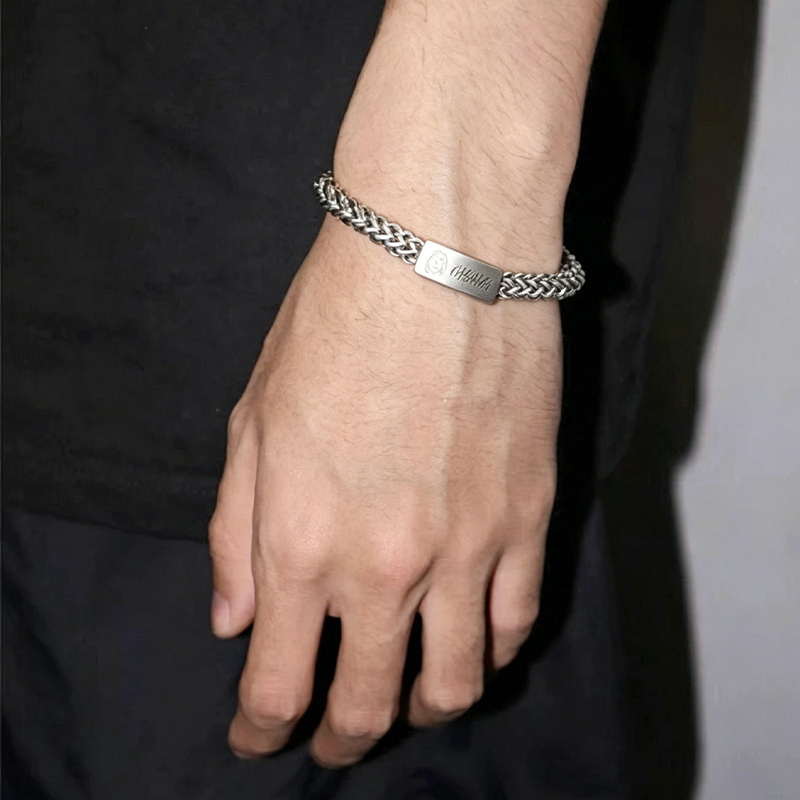Fashionable and Simple Stainless Steel Braided Bracelet for Men, Personalized Engraved Decorative Bracelet, DIY Engravable Curved Plate Bracelet