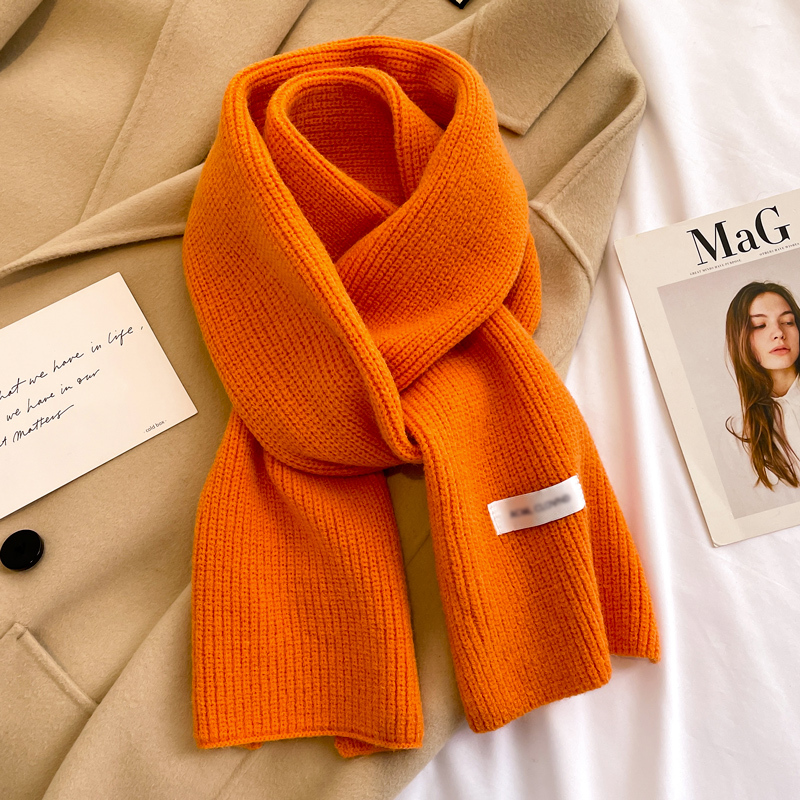 Orange and Pumpkin-Colored Pure Candy-Colored Knitted Chunky Yarn Scarf for Girls, Students, and Older Children, Short Neck Warmer for Autumn and Winter