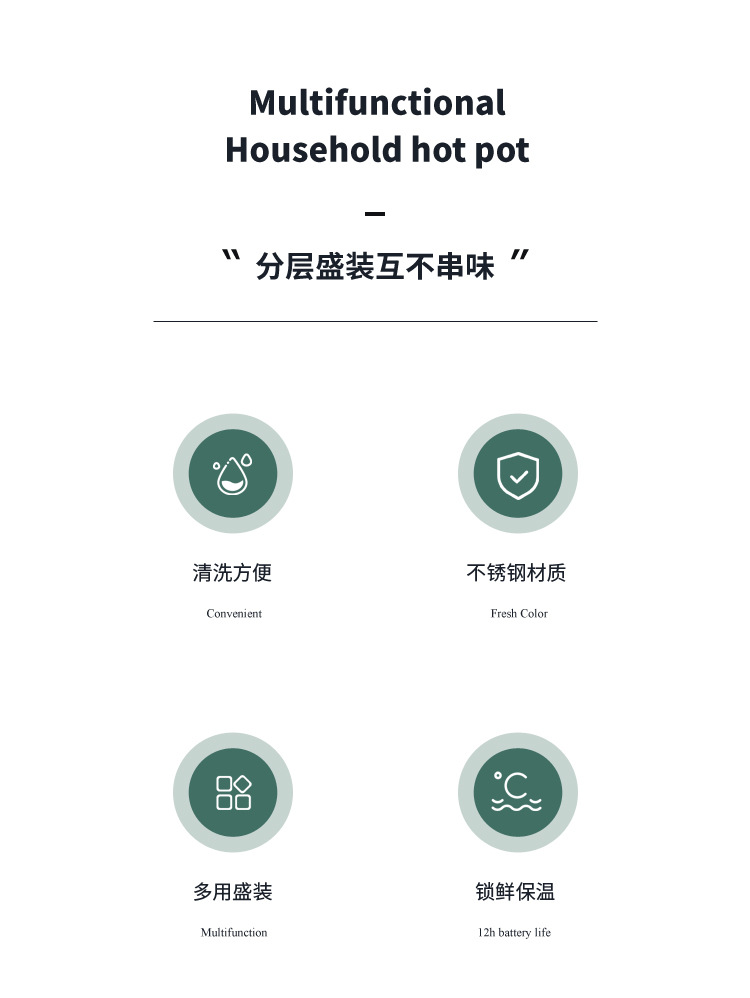 华美不锈钢保温饭盒桶密封便携上班族学生餐盒多层带饭带汤保温饭盒 创意多层组合密封饭盒详情2