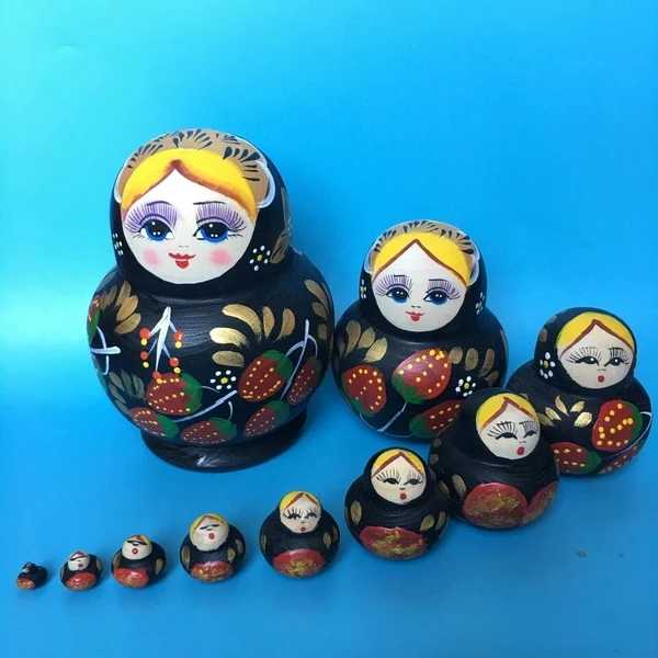 Imported Russian doll alpine basswood green belly ten layers black strawberry children's educational toy ornaments