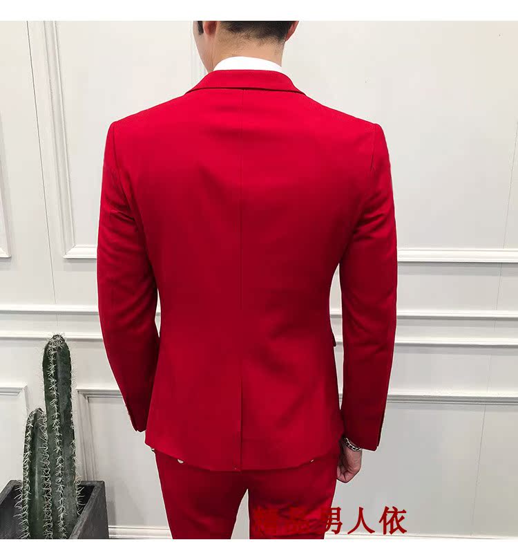 Mùa thu mới phù hợp với bộ đồ nam thủy triều phiên bản Hàn Quốc của Slim thời trang thêu kinh doanh chủ nhà phù hợp với bộ đồ ba mảnh bộ vest nam trẻ trung