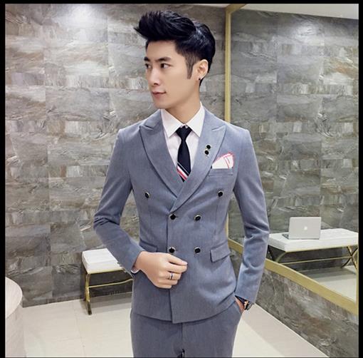 Phù hợp với nam giới Anh Hàn Quốc Slim đôi ngực nhỏ phù hợp với váy cưới ba mảnh S đến 4XL mã kích thước lớn quần áo thể thao nam