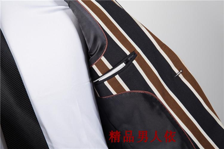 Bộ đồ nam dày phù hợp với bộ đồ sọc thời trang Hàn Quốc Bộ đồ ba mảnh đặt sân khấu chủ nhà tạo mẫu tóc DJ làm việc shop quần áo nam
