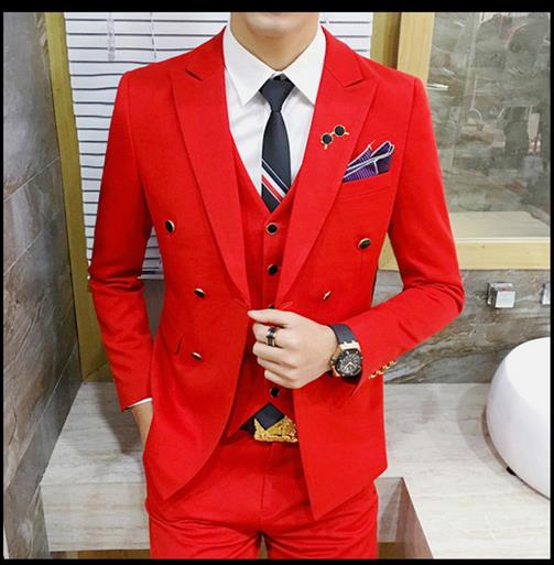 Phù hợp với nam giới Anh Hàn Quốc Slim đôi ngực nhỏ phù hợp với váy cưới ba mảnh S đến 4XL mã kích thước lớn quần áo thể thao nam