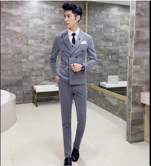 Phù hợp với nam giới Anh Hàn Quốc Slim đôi ngực nhỏ phù hợp với váy cưới ba mảnh S đến 4XL mã kích thước lớn quần áo thể thao nam
