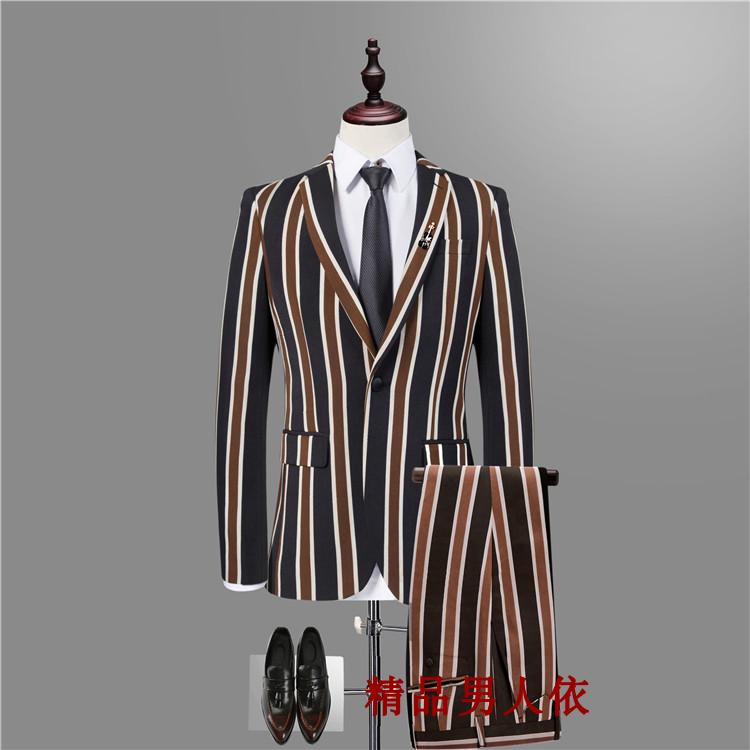 Bộ đồ nam dày phù hợp với bộ đồ sọc thời trang Hàn Quốc Bộ đồ ba mảnh đặt sân khấu chủ nhà tạo mẫu tóc DJ làm việc shop quần áo nam