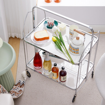 Medieval trolley multilayer folding glass containing tea side several nets red mobile dining car metal shelve for home