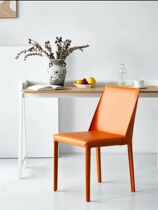 Italian Minimalist Light Lavish Dining Chair Minima Modern Small Family Saddle Leather Leaning Back Chair Nordic Desk Leather Chair Home