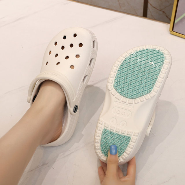 ເກີບ JDOV Croc ຂອງແມ່ຍິງທີ່ບໍ່ແມ່ນເລື່ອນ Soft Bottom Summer Flat Baotou Half Slippers New Beach Shoes Sandals