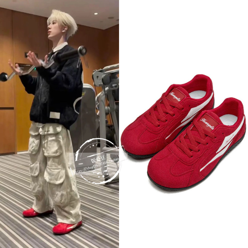 Luzhuo Same Style Hong Kong-Style Thin-Soled Racing Shoes, Red Sports Training Shoes, Driving Sneakers, German Training Shoes for Women