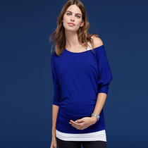 European and American spring and summer new maternity tops slimming mid-sleeve T-shirts one-line collar pregnant women sexy maternity bottoming shirts