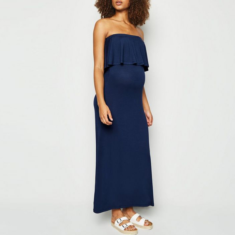Tube Top Dress, Sexy Mini Dress, Evening Dress, Long Maternity Dress, Off-Shoulder Dress for Pregnant Women, Flowing Ruffle Collar