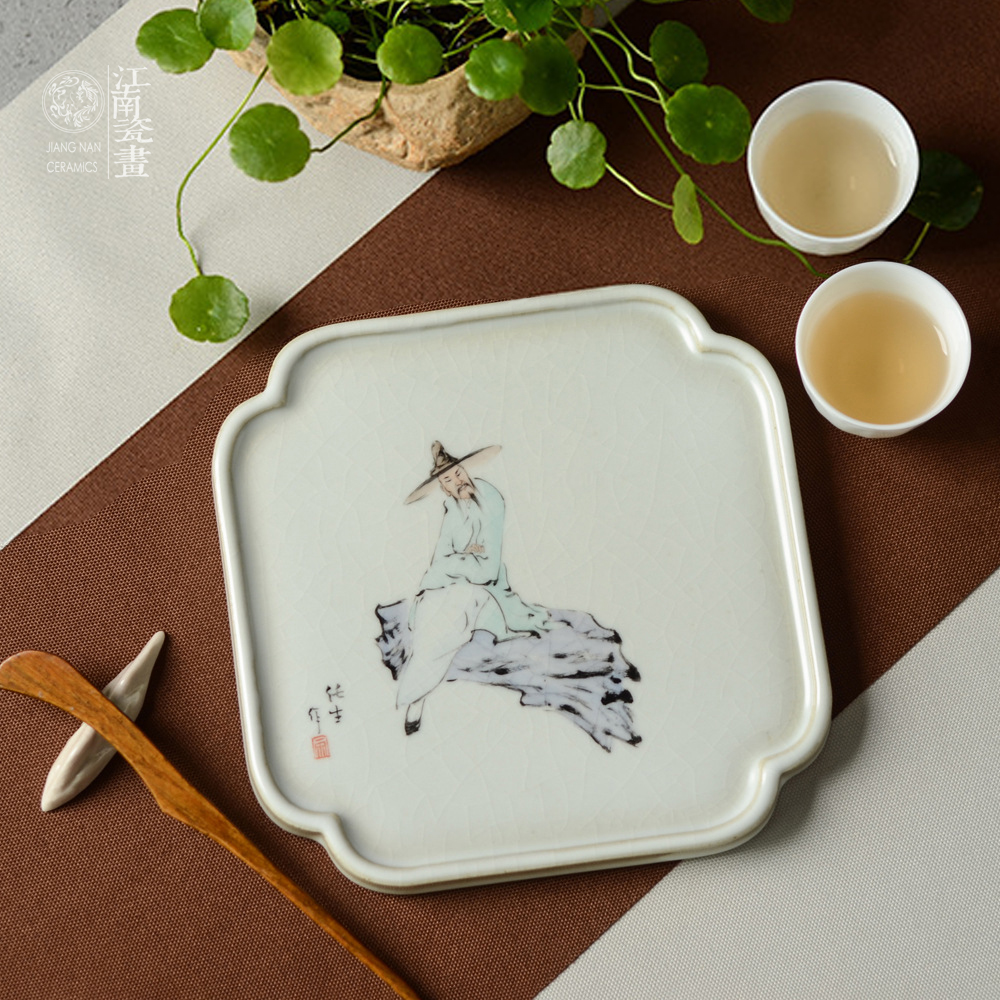 Jingdezhen handmade original design ceramic tea tray Household tray Hand-painted begonia-shaped water storage pot bearing pot
