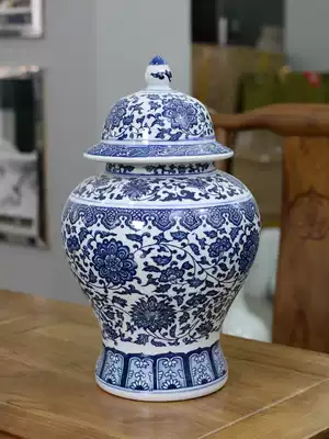 Large blue and white general tank ceramic tank ceramic storage tank ceramic cover tank ceramic general tank