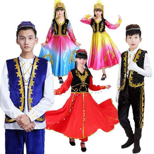 Детские этнические меньшинства исполняют одежду для мальчиков Uyghur Dance Service Девушка Синьцзян танце