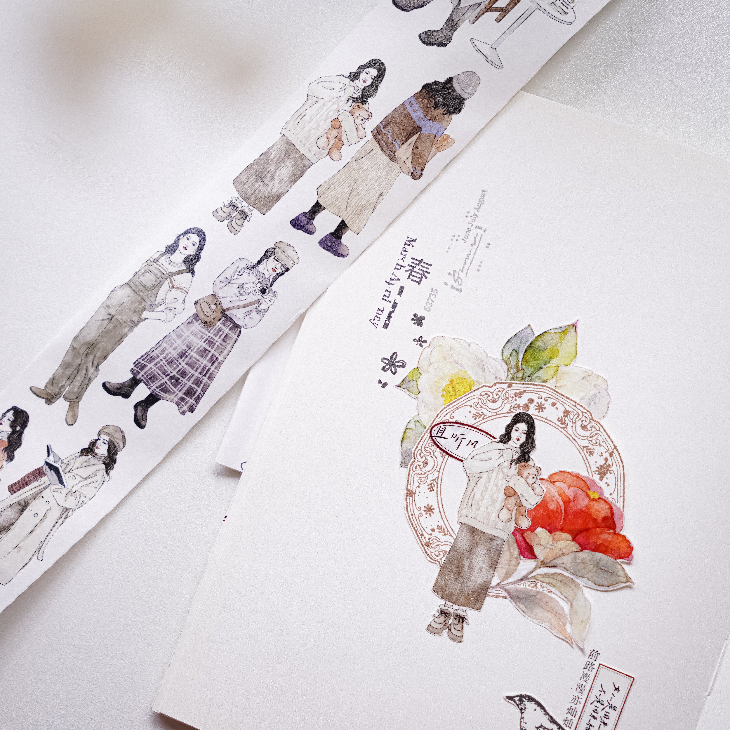 梔暁 和紙 マットPETマスキングテープ レトロガール 人物 媛子