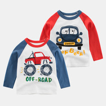 27KIDS Korean version of childrens clothing autumn new boys long sleeve T-shirt car cartoon childrens baby bottoming coat
