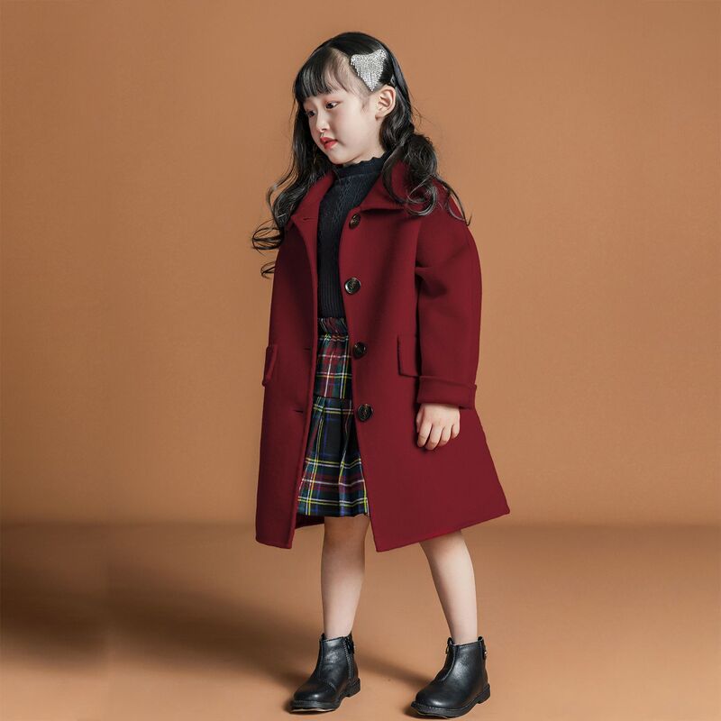 Girls' Coat 2026 Spring and Autumn New Cashmere Children's Trendy Korean Style Mid-Length Woolen Coat for the Year of Birth