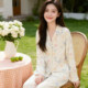 Dingguagua ladies lapel cardigan ພິມ pajamas ຝ້າຍ