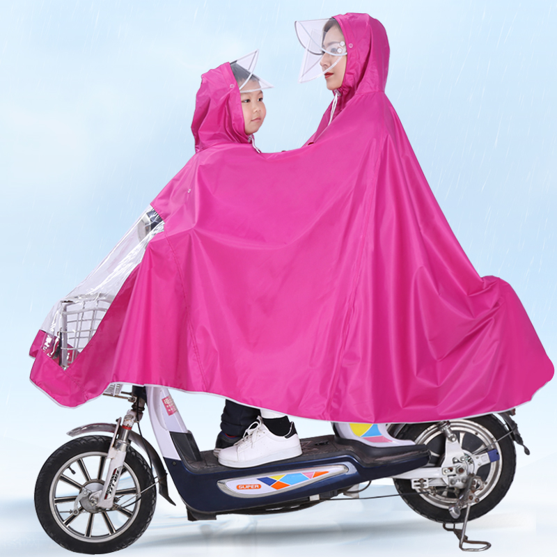 Electric bicycle double raincoat mother-son parent-child Rain cape steps up thickened waterproof adult battery locomotive ride