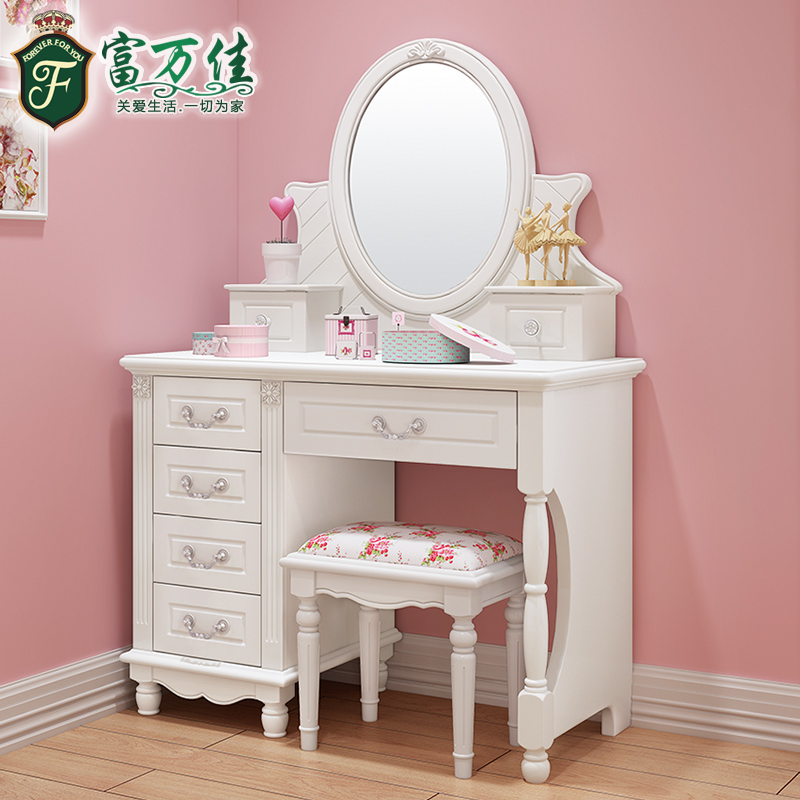 Korean pastoral dressing table Bedroom small apartment mini white makeup table Simple European solid wood makeup table