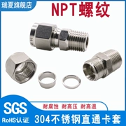 Thép không gỉ 304 đôi ferrule thẳng qua thiết bị đầu cuối khớp khí quản thủy lực npt ren ngoài dây ngoài 1/4 1/8 1/2