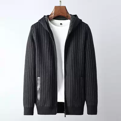 Deep octave casual elegant knitted casual clothes thickened mink velvet jacket Striped thin wool jacket hooded jacket