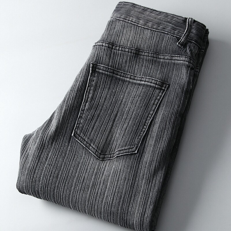 Deep octave obsessed with inability to self-pull water Washed Tobacco Ash Vertical Stripes Jacquard Elastic Comfort Autumn Winter Denim Pants Man