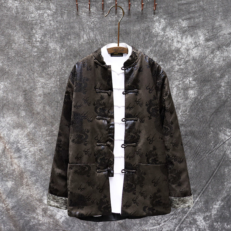 Tang Loaded Men's Cotton Padded Jacket China Wind Disc Buckled Hanfu Cotton Coat Grandpa Chinese Elderly Winter Clothing Chinese Vint Men's Jacket