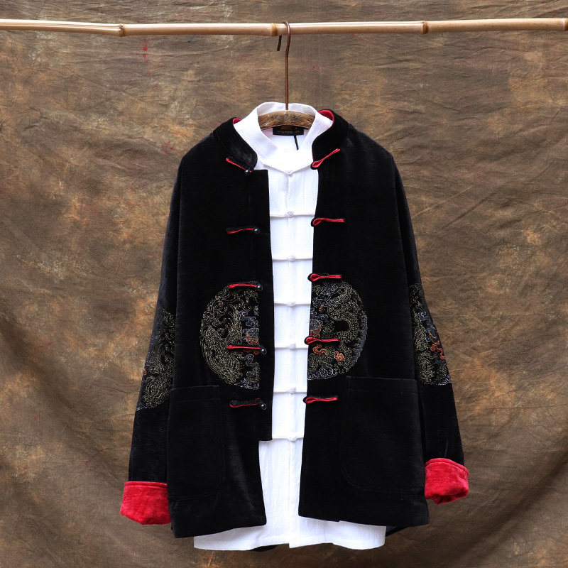 Chinese Style Corduroy Tang Suit Men's Loose Hanfu Antique Old Style Jacket Chinese Style Retro Ethnic Grandpa Clothing