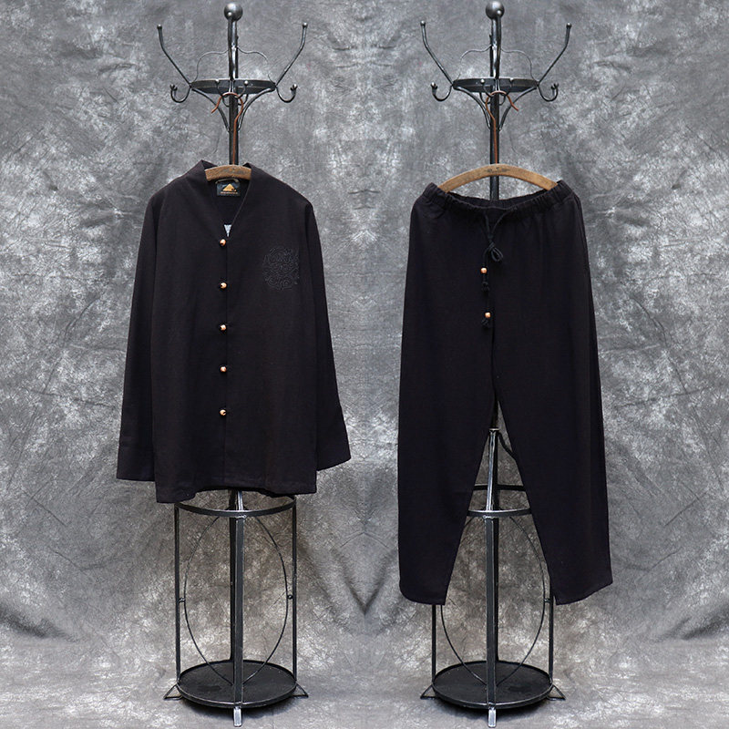 Chinese style Zen suit tea suit Chinese style cotton linen Tang Costume Ancient Dress Improved Hanfu ancient Wind Men's clothes