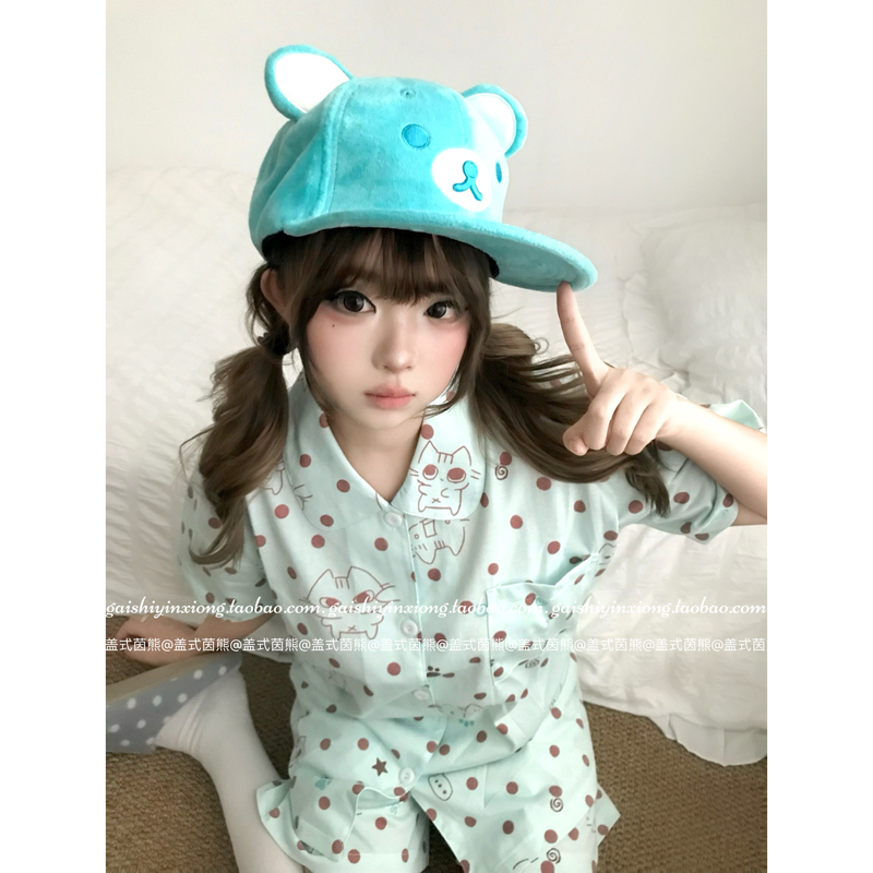 Gai Shi Yin Xiong【Thin and Cute】Original Polka Dot Soft Cute Summer Short Sleeve Cotton Pajamas Comfortable Outerwear Homewear for Women Gai Shi Yin Xiong【Thin and Cute】Original Polka Dot Soft Cute Summer Short Sleeve Cotton Pajamas Comfortable Outerwear Homewear for Women