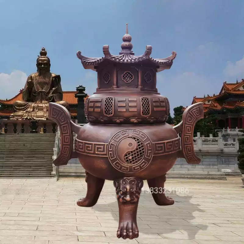 銅器 太上老君錬丹炉 三足鼎 供養塔薫炉 dk7,龍獅子香炉 二上元威作 【 高岡銅器 】