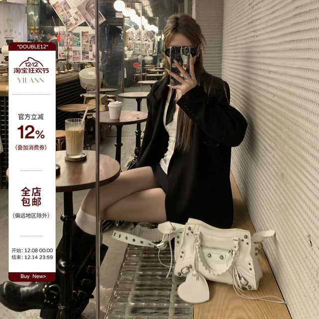 Korean style black suit, high-end and elegant loose jacket