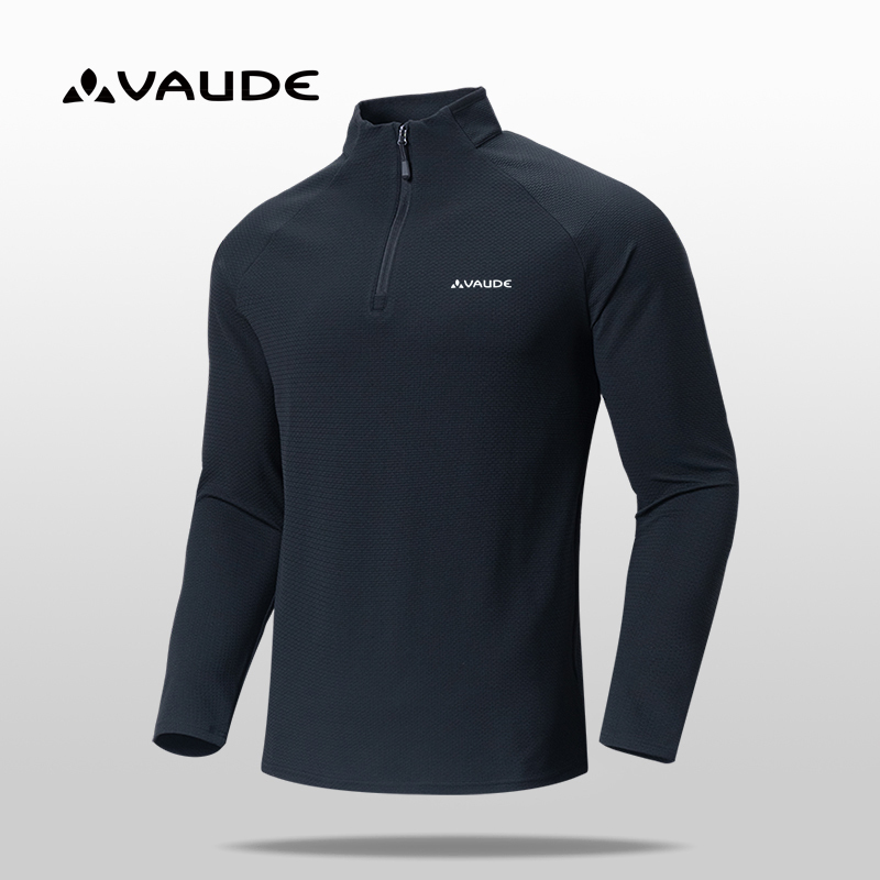 Vaude Half-Zip Stand-Up Collar Sports T-Shirt Men's Long-Sleeved Quick-Drying Breathable Outdoor Running Training Clothing Base Layer Shirt