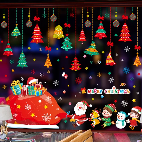 Рождественский декор для детского сада, стеклянная оконная наклейка, наклейки для пожилых людей