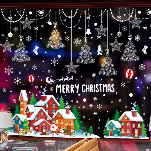 Рождественский декор для детского сада, стеклянная оконная наклейка, наклейки для пожилых людей