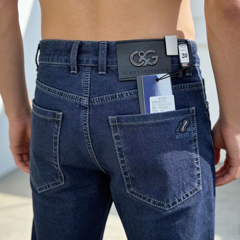 New Genuine Summer Men's Thin Stretch Business High-Waisted Straight Loose Jeans with Hidden Buttons