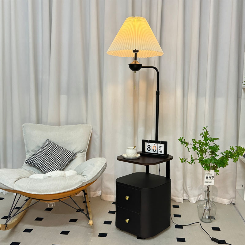 Medieval Style Living Room Floor Lamp Sofa Side Shelf Ornaments American Retro Bedroom Bedside Table Integrated Table Lamp