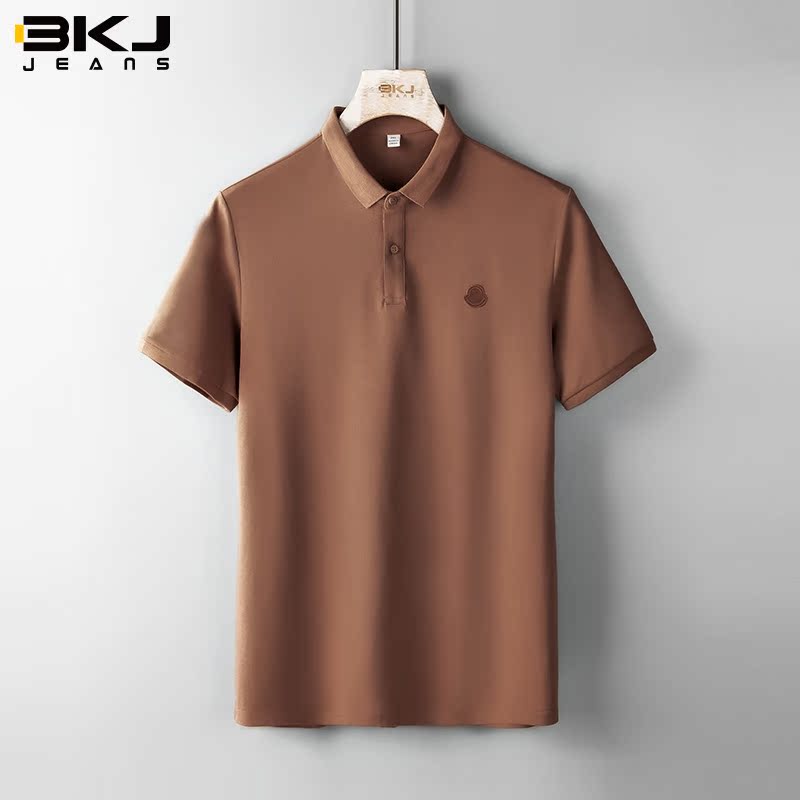 BKJ huy hiệu thêu lưới mắt thở nam áo polo xu hướng mỏng flip-flop cơ thể mỏng áo thun ngắn tay