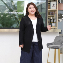 Q cardigan womens large knitwear long womens fat mm200 kg loose hollow ice silk jacket thin shirt