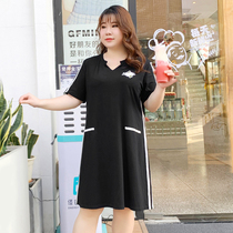 2022 summer dress new plus size dress 200 catty dress Dress Temperament slim and fat mm Belly Little Black Dress Cotton