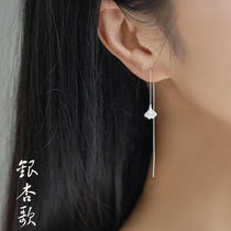 s925 sterling silver ginkgo biloba ear line square earrings female Japan and South Korea extremely simple cold temperament short geometric tassel earrings