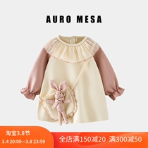 AuroMesa Baby Mesh Yarn Turnover Collar Color Long Sleeve Princess Dress Spring Autumn Baby Clothes Girl Cute One-piece Dress