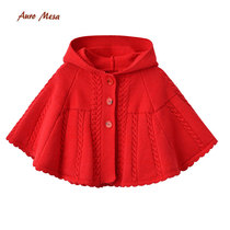 AuroMesaINS baby clothes Autumn girls Big red cotton knitted twist hooded windproof cloak out cloak