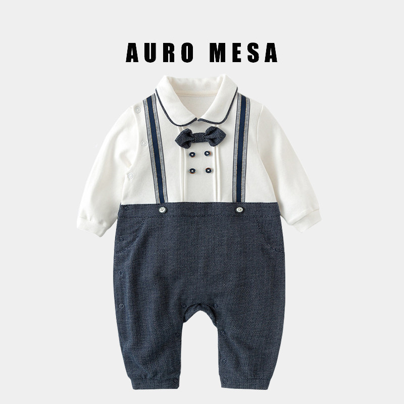 AuroMesa baby spring new neckline gentleman even body clothes man's treasure all-cotton fake two handsome gown