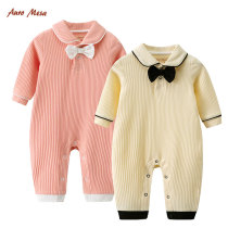 AuroMesa Baby Conjoined Spring Autumn Long Sleeves Men and women Baby Khaki Flap butterfly knot pure cotton minimalist about climbing